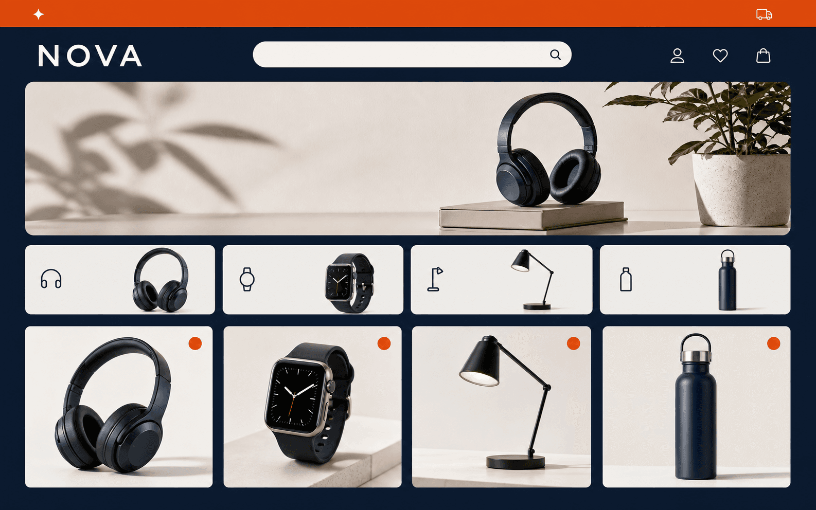 NOVA e-ticaret mağazası vaka çalışmasının lacivert ve turuncu proje kapağı
